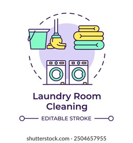 Laundry room cleaning multi color concept icon. Washer machines, dryers. Clean utility space. Round shape line illustration. Abstract idea. Graphic design. Easy to use in infographic, presentation