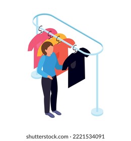 Laundry room or dry clean worker with clothing rack 3d isometric icon vector illustration