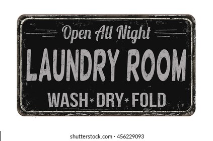 Laundry room funny vintage rusty metal sign on a white background, vector illustration