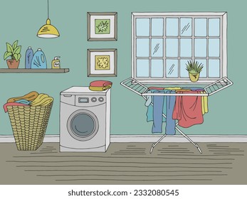 Laundry room home interior graphic color sketch illustration vector 