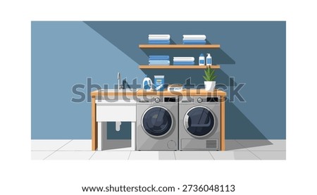 Laundry room interior machines washing dryer