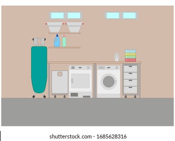 laundry room and ironing white background