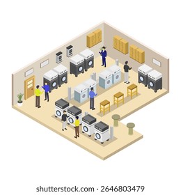 Laundry room isometric on white background