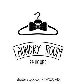 laundry room  label, badge, logo with hanger and bow-tie