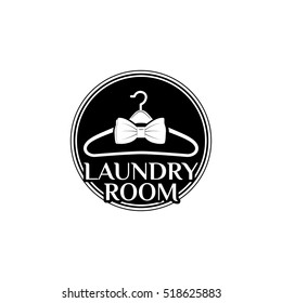 laundry room label, badge, logo with hanger and bow-tie. Vector Illustration