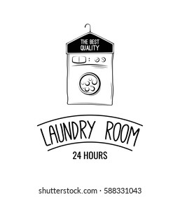 laundry room label, badge, logo with hanger Vector Illustration isolated on white background