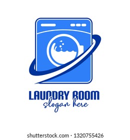 Laundry room logo template design, flat vector