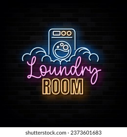 Laundry Room Neon Signs Style Text Vector	