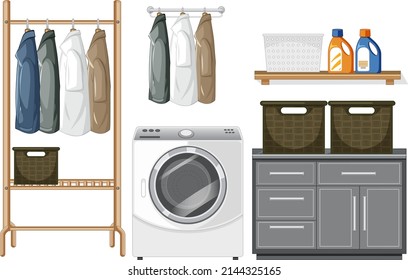 Laundry room objects set illustration