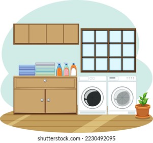 Laundry room objects set illustration