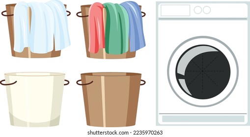 Laundry room objects set illustration