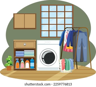 Laundry room objects set illustration