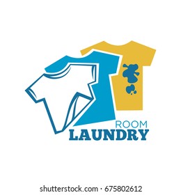 Laundry room promotional logotype with T-shirts
