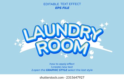 laundry room text effect, font editable, typography, 3d text. vector template