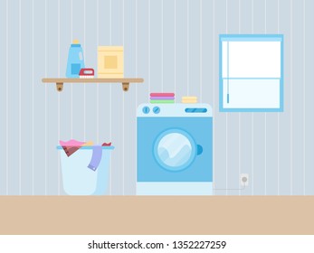 Laundry room vector illustration in flat style.