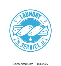 Laundry room vector logo, emblem, icon, sign. Graphic illustration of cloths with water drops in laundry