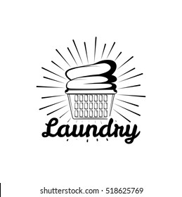 laundry room vintage logo, label, badge with clean clothes in basket. Vector Illustration