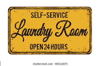 Laundry Room Vintage Rusty Metal Sign On A White Background, Vector Illustration