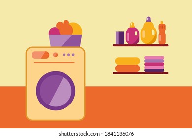 Laundry Room with Washing Machine and Dryer. Flat style . Modern trendy design. Vector illustration.