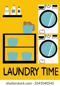 Laundry room with washing machine and dryer. Vector illustration. Suitable for poster.