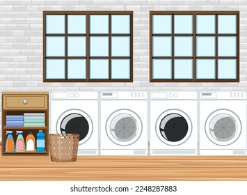 Laundry room with washing machine illustration