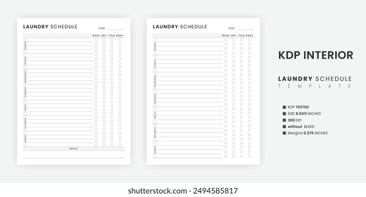 Laundry Schedule Template Printable, Weekly Laundry Chore Management Chart, Clothes Washing Planner