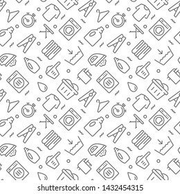 Laundry seamless pattern with thin line icons