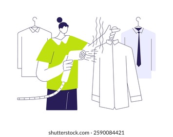 Laundry service abstract concept vector illustration. Hotel maid ironing guests shirts, hospitality business, professional people, hotel laundry service, hospitality sector abstract metaphor.