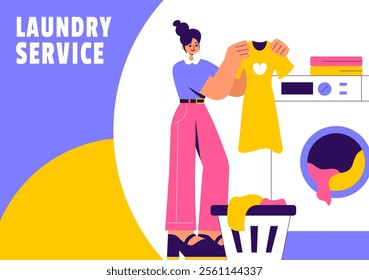 Laundry Service Ad  Social Media Background Illustration with Flat Cartoon Templates