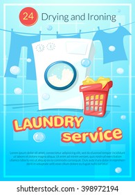 Laundry service advertising poster, vector illustration with washing machine