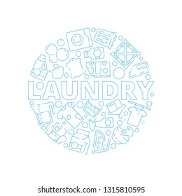 Laundry service background. Dry washing cleaning machine symbols in circle shape vector pictures