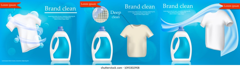 Laundry service banner concept set. Realistic illustration of 3 laundry service vector banner concepts for web