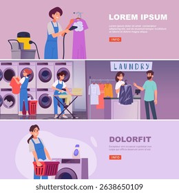 Laundry service. cleaning self clothes. vector horizontal banners