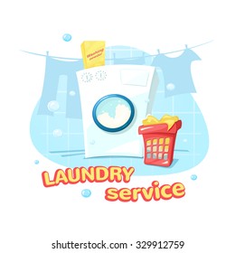 Laundry service concept design, a washing machine and laundry basket, vector illustration