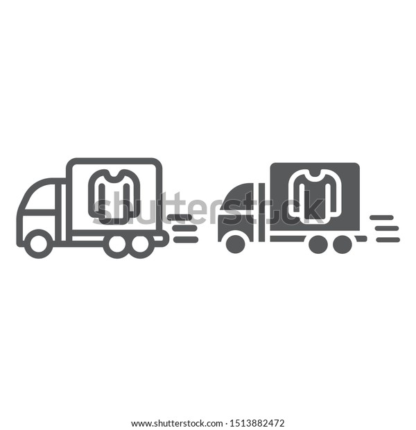 Laundry service delivery line and\
glyph icon, laundry and car, dry cleaning delivery sign, vector\
graphics, a linear pattern on a white background, eps\
10.