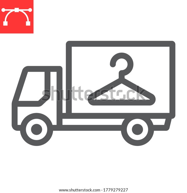 Laundry service delivery line icon, dry cleaning and\
vehicle, truck sign vector graphics, editable stroke linear icon,\
eps 10