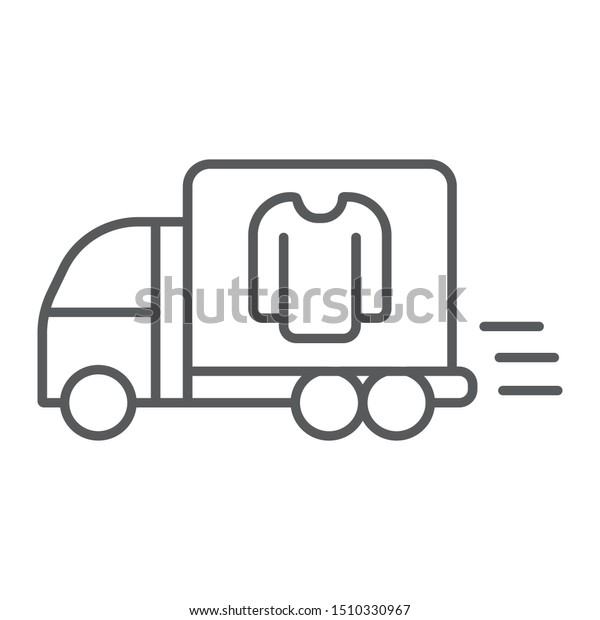 Laundry service delivery thin line\
icon, laundry and car, dry cleaning delivery sign, vector graphics,\
a linear pattern on a white background, eps\
10.