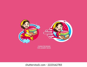 Laundry Service design character.
Laundry Service Logo design character. Illustration Mascot design vector