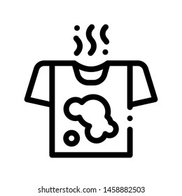 Laundry Service Dirty T-shirt Vector Line Icon. Stink Wear Laundry Service, Washing Clothes Dress Linear Pictogram. Laundromat, Dry-Cleaning, Launderette, Stain Removal Contour Illustration