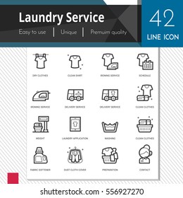 Laundry service elements vector icons set on white background.  Premium quality 
outline symbol collection. Stroke vector logo concept, web graphics.