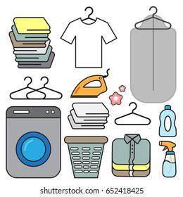 laundry service flat icons. Vector illustrations.