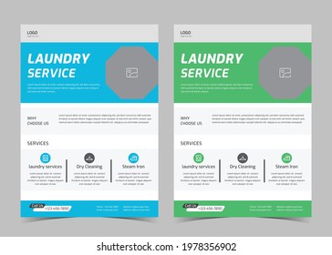 Laundry service flyer template. Creative laundry service poster. Laundry cleaning service leaflet template