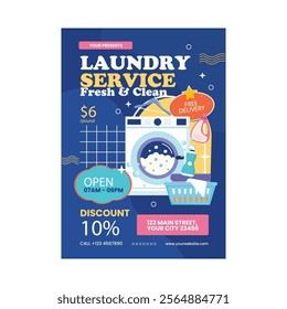 Laundry Service Flyer Template, Dry cleaner Flyer, Poster brochure design, Vector Editable and Print ready