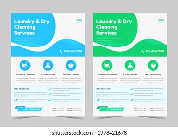 Laundry service flyer template. Laundry service poster design ideas. Cleaning service leaflet template