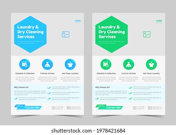 Laundry service flyer template. Laundry service poster design ideas. Cleaning service leaflet template