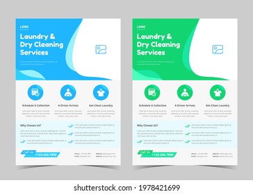 Laundry service flyer template. Laundry service poster design ideas. Cleaning service leaflet template