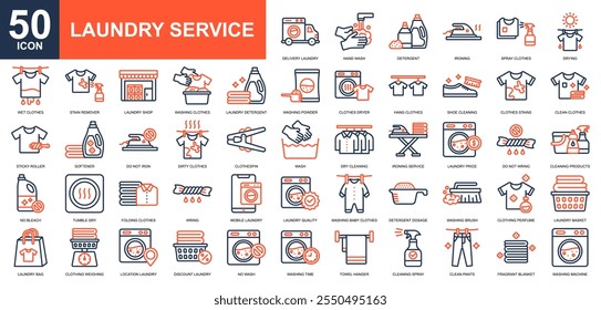 Laundry Service icon collection set. Public service, cleaning, ironing clothes, laundry shop, community needs icon. Simple line color vector.