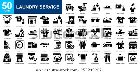 Laundry Service icon collection set. Public service, cleaning, ironing clothes, laundry shop, community needs icon. Simple glyph vector.