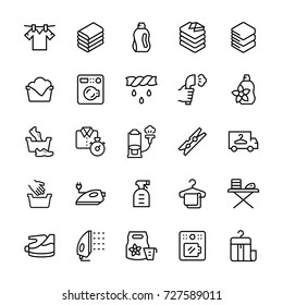 laundry service icon set in line style. Vector illustrations.