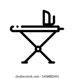 Laundry Service Ironing Equipment Vector Line Icon. Iron And Skirt-board Laundry Service, Washing Clothes Dress Linear Pictogram. Laundromat, Dry-Cleaning, Launderette Contour Illustration